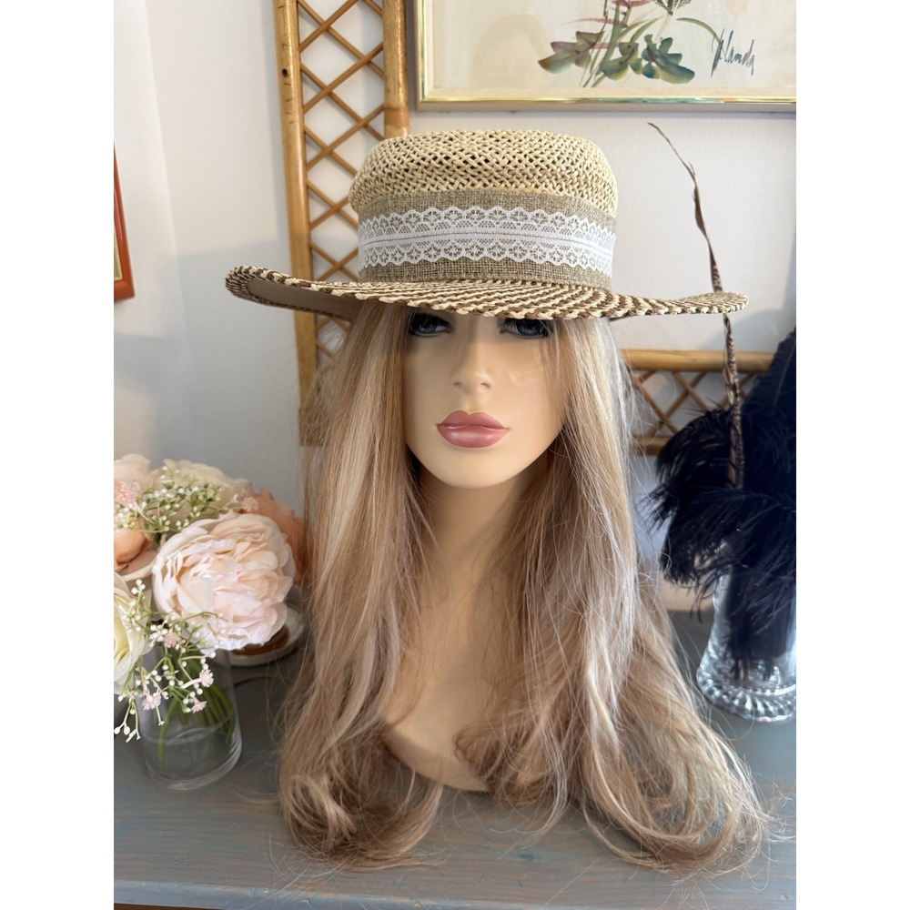 Ahead Fine Hats Headgear Unisex Two Tone Straw Golf Hat Fedora S/M Vintage Retro